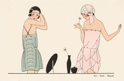 Mode de lingerie en soie des années 1920 (lithographie couleur) - French School