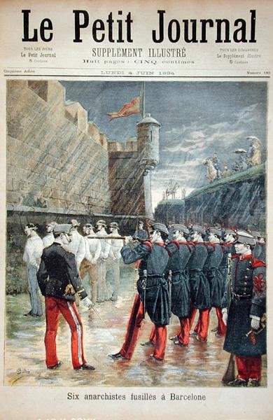 Six anarchistes exécutés à Barcelone, couverture du Petit Journal, 4 juin 1894 - French School