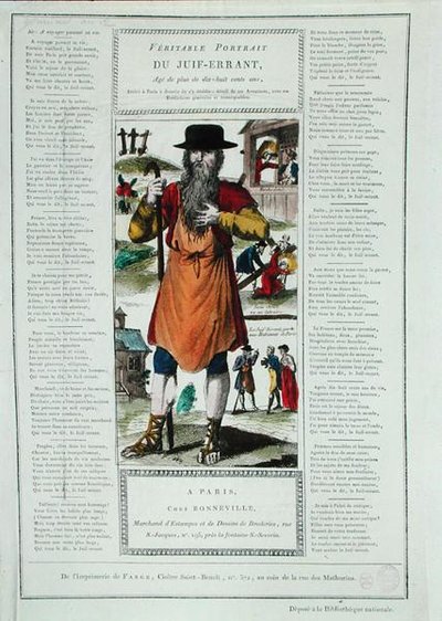 Feuille de chanson avec le véritable portrait du Juif errant - French School