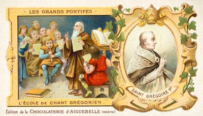 Saint Grégoire le Grand et une école de chant grégorien (chromolithographie) - French School