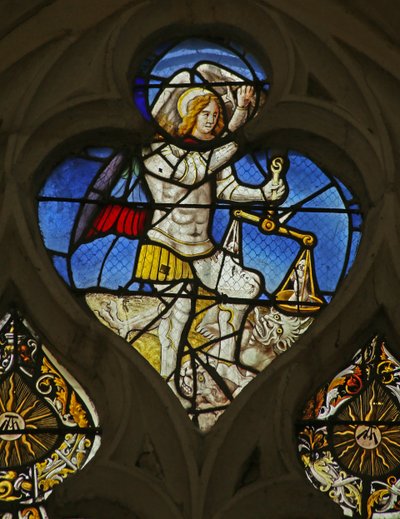 Saint Michel pesant les âmes et piétinant un diable - French School