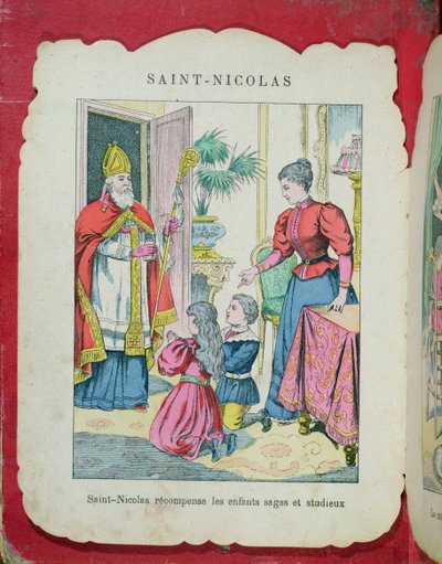 Saint Nicolas visitant les enfants sages et diligents, vers 1880 - French School