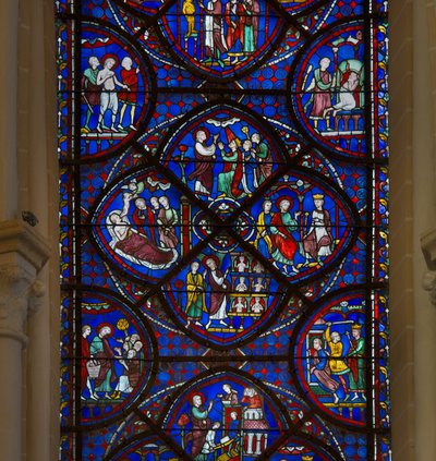 Vitrail de la cathédrale de Chartres : détail de la vie de saint Thomas - French School