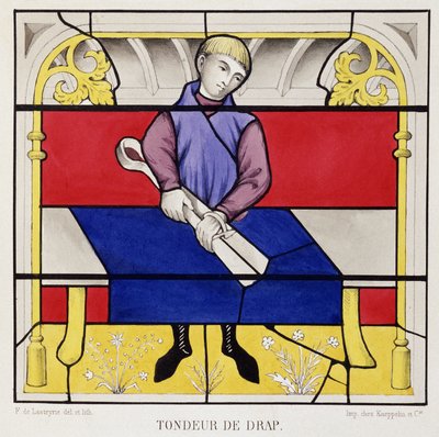 Vitrail montrant une feuille de draps, Église Notre-Dame de Semur - French School