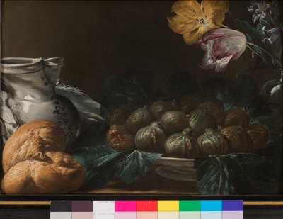 Nature morte avec assiette de figues, cruche, fleurs et pain, 1740-50 - French School