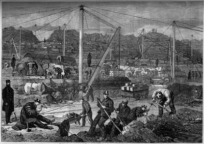 Travail de force : prisonniers anglais travaillant dans une carrière de pierre. Prison de Portland, Angleterre - French School