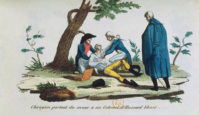 Chirurgien opérant un colonel des hussards sur le champ de bataille - French School