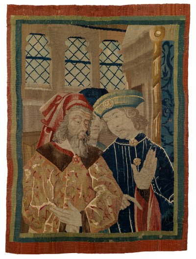 Fragment de tapisserie représentant trois figures - French School
