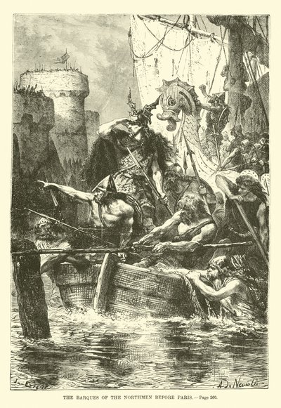 Les barques des Normands devant Paris - French School