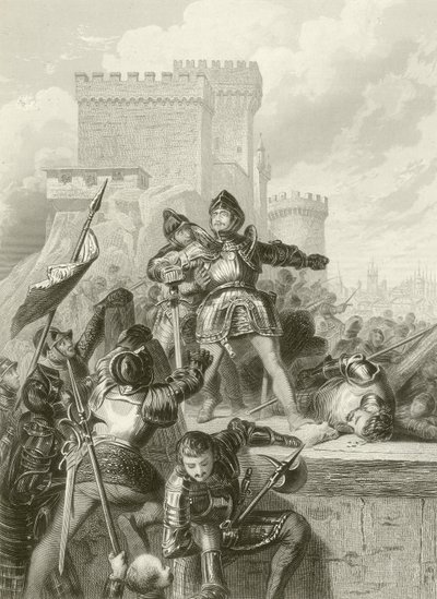 Le Chevalier Bayard blessé au siège de Brescia, 1512 - French School