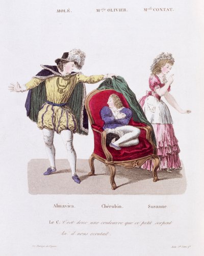 Le Comte découvre Chérubin, Acte I Scène 9 de Le Mariage de Figaro par Pierre Augustin Caron de Beaumarchais (1732-99) - French School
