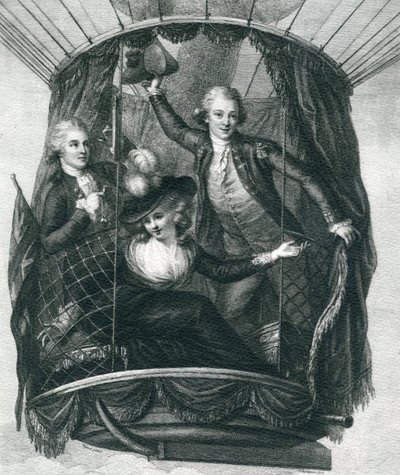 La première ascension en ballon en Angleterre, 15 septembre 1784, de Merveilleuses ascensions en ballon ou la conquête des cieux, par Fulgence Marion, publié vers 1870 - French School