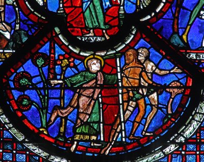 Le Bon Samaritain : Adam et Ève expulsés du Paradis par un ange avec une épée - French School