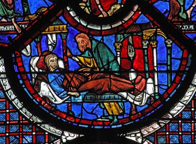 La fenêtre du Bon Samaritain : le Samaritain soigne l