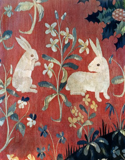 La Dame à la licorne : "Le Goût", détail de deux lapins - French School