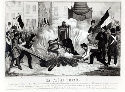 Le peuple brûlant le trône à la Place de la Bastille, 1848 - French School