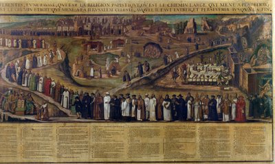 Les Deux Chemins de la Religion, représentation de la division entre Protestantisme et Catholicisme - French School