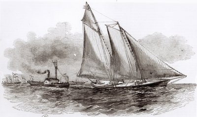 Le Yacht America prenant la tête lors de la Régate de Cowes en 1851, de Le Monde Illustré, 1851 - French School