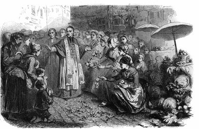 Le choléra à Rome : le Pape Grégoire XVI (1765-1846) ordonne des processions, des rogations et des bénédictions pour arrêter la marche du choléra. Gravure dans « Histoire des Papes-Rois-Reines et Empereurs à travers les siècles » par Maurice Lachatre - French School