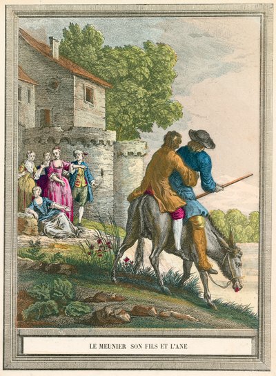 Le meunier et son fils sur un âne - French School