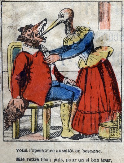 Le loup et la cigogne. Fables de Jean de La Fontaine (1621-95). Imagerie d