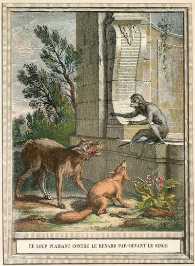 Le loup plaidant contre le renard devant le singe - French School