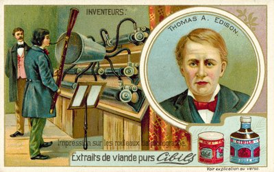 Thomas A Edison, inventeur - enregistrant un phonographe - French School