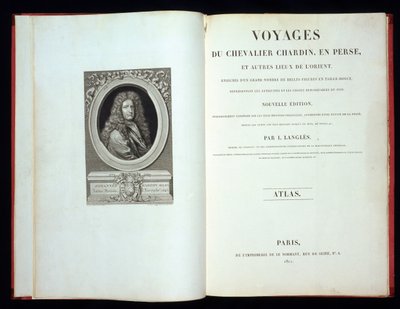 Page de titre et frontispice du portrait des Voyages du Chevalier Chardin en Perse, 1811 - French School