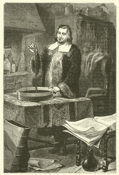 Torricelli inventant le baromètre - French School