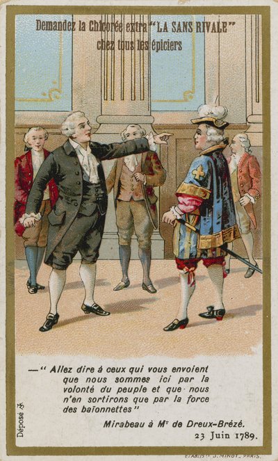 Carte de commerce représentant la réponse du comte de Mirabeau au marquis de Dreux-Brézé - French School
