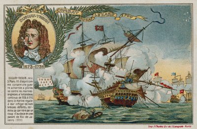 Carte de commerce avec une image de la bataille du Lézard - French School