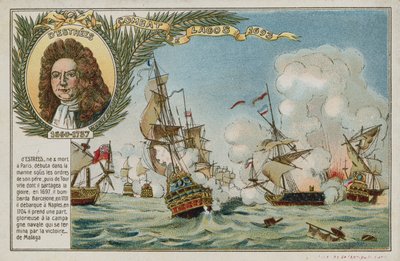 Carte de commerce avec une image de la bataille de Lagos - French School