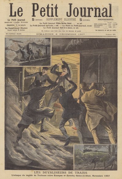 Voleurs de train (lithographie couleur) - French School