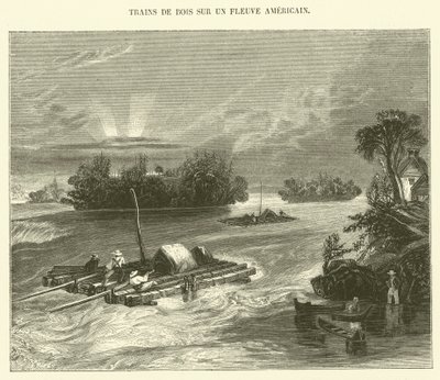 Trains de Bois sur un Fleuve Americain - French School
