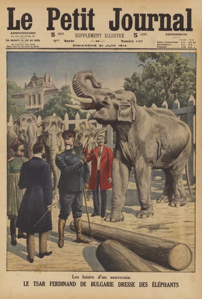 Le tsar Ferdinand Ier de Bulgarie dressant des éléphants - French School