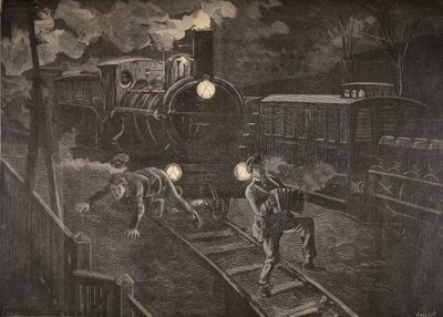 Deux hommes frappés par un train, illustration du Petit Journal : Supplément illustré, 1898 - French School