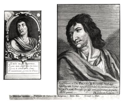 Deux portraits de Savinien Cyrano de Bergerac (1619-55), à droite d