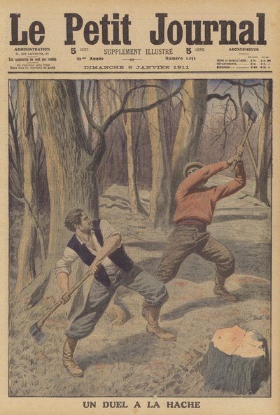 Deux bûcherons se battant avec des haches - French School