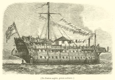Un Ponton anglais, prison militaire (engraving) - French School