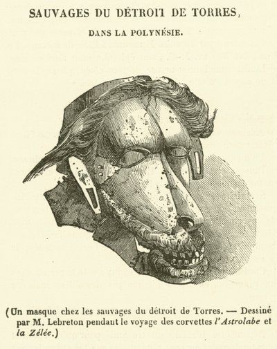 Un masque chez les sauvages du detroit de Torres (engraving) - French School
