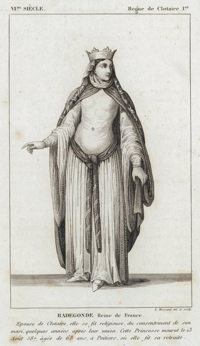 VIe Siècle, Règne de Clotaire Ier, Radegonde, Reine de France (gravure) - French School