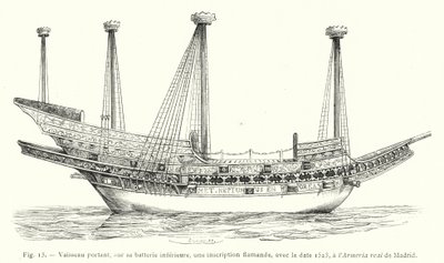 Vaisseau portant, sur sa batterie inférieure, une inscription flamande, avec la date 1523, à l