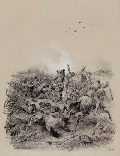 Victoire des Suisses sur les Autrichiens sous le duc Léopold Ier à la bataille de Morgarten - French School