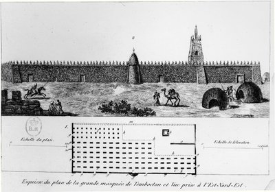 Vue et plan de la grande mosquée de Tombouctou, de Journal d