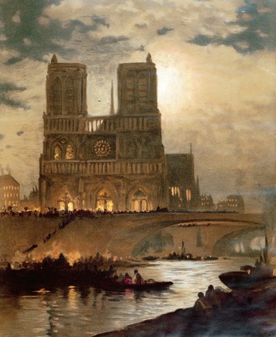 Vue de la façade ouest de la cathédrale Notre-Dame, Paris, vers 1840 - French School
