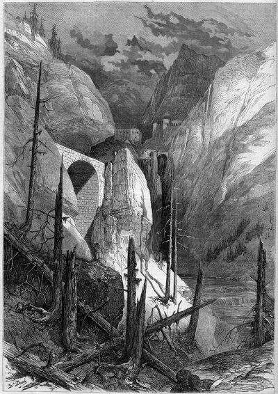 Vue du défilé et du fort de Finstermunz (1471). Tyrol, Suisse - French School
