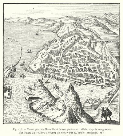 Vue et plan de Marseille et de son port au XVIe siècle; d
