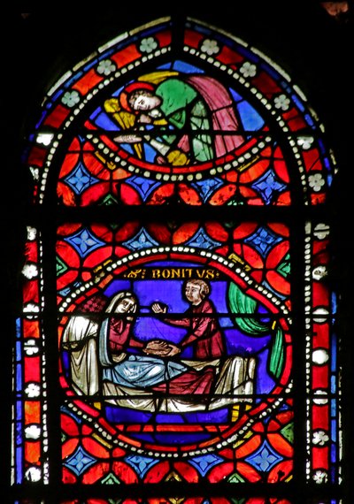 Vitrail représentant Scène de la Vie de Saint Bonnet : Guérison d