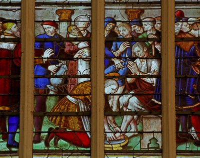 Les actes pieux et charitables de Saint Louis subissant la flagellation - French School