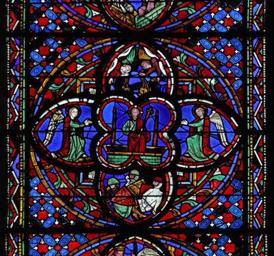 Fenêtre représentant la quatrième section de w0 : la Résurrection : avec les soldats endormis et les anges encensant - French School